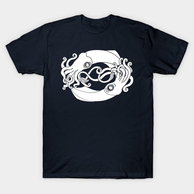 Squid in a knot (white) T-Shirt by R Honey Pots